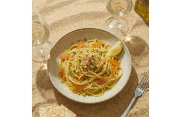 Spaghettis à la boutargue, noix et parmesan